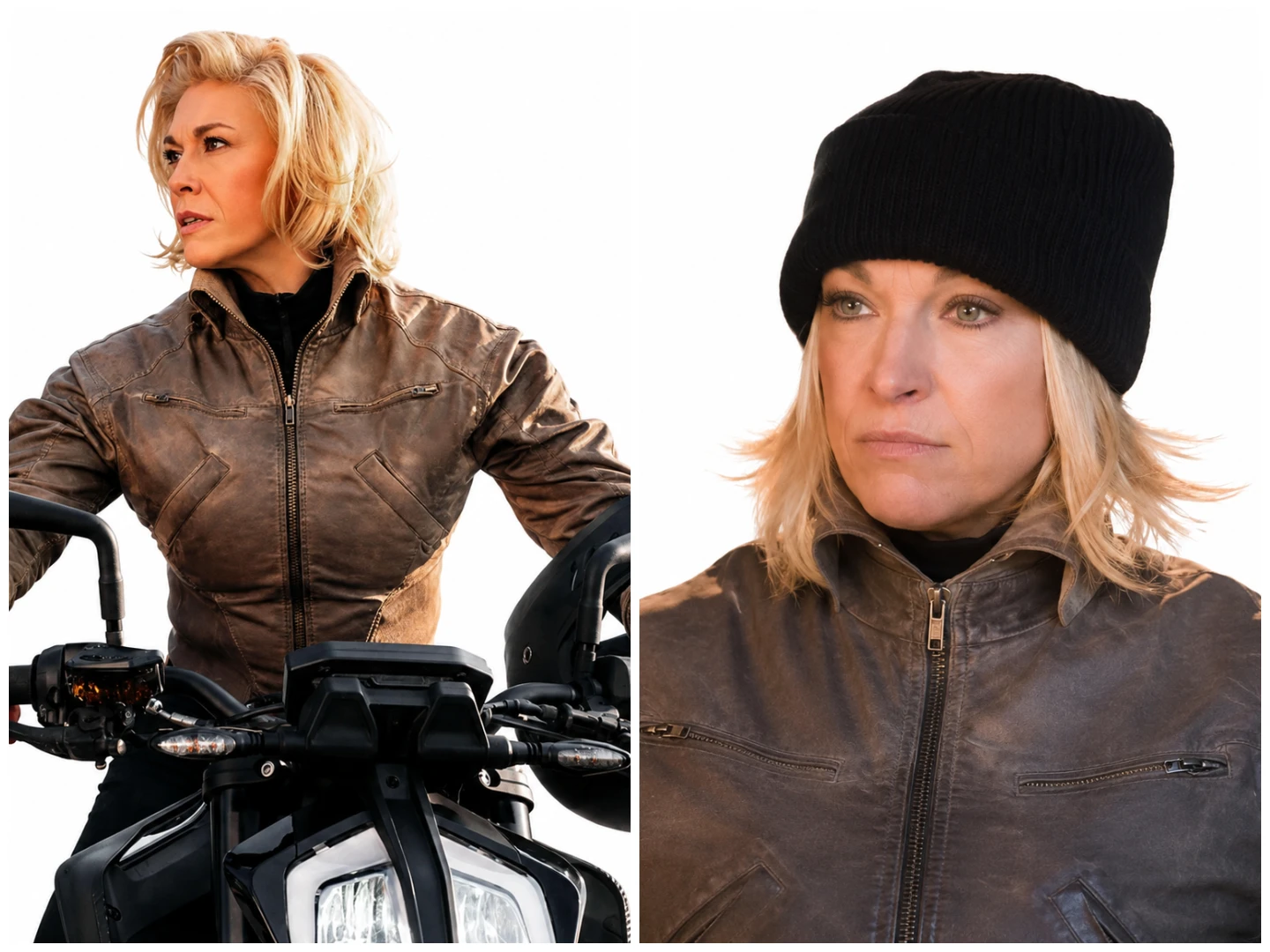Hannah Waddingham Ride Or Die 2026 Brown Leather Jacket Front View