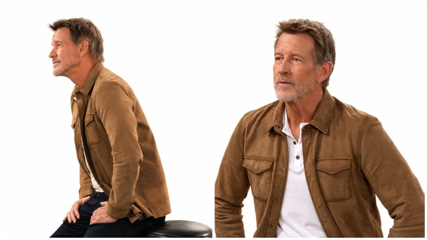 James Denton wearing a brown suede jacket in Happy’s Place Season 3