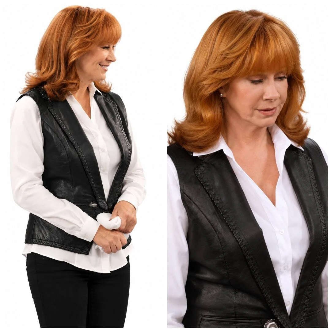 Reba McEntire Happy’s Place Season 3 black leather vest