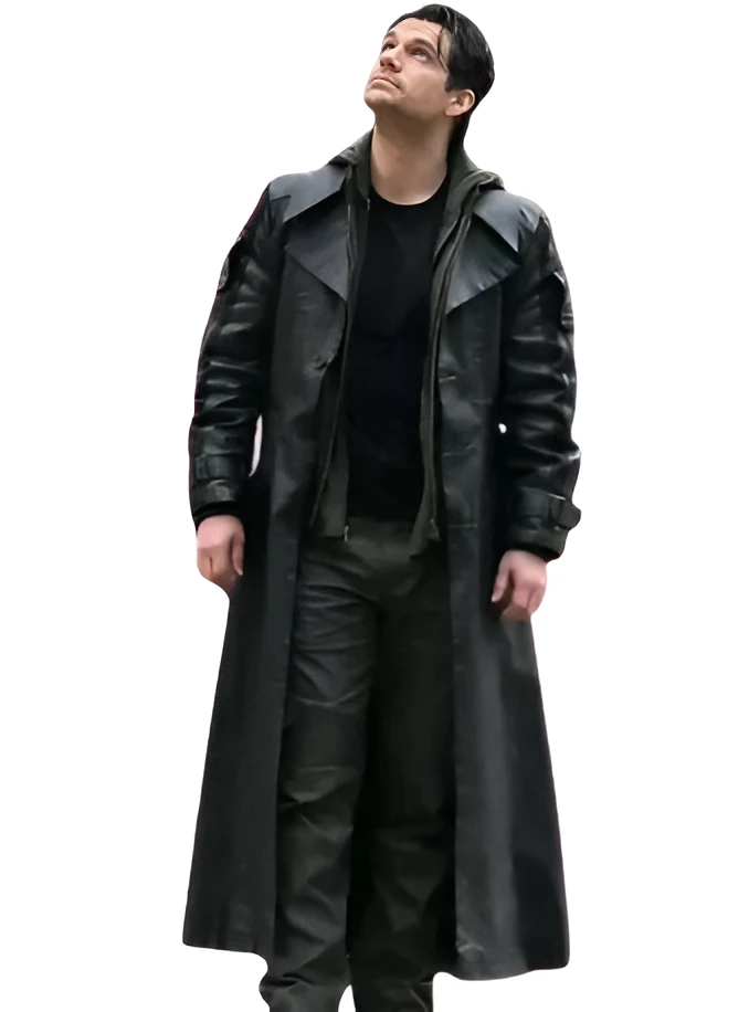 Henry Cavill Highlander Black Leather Coat Front View