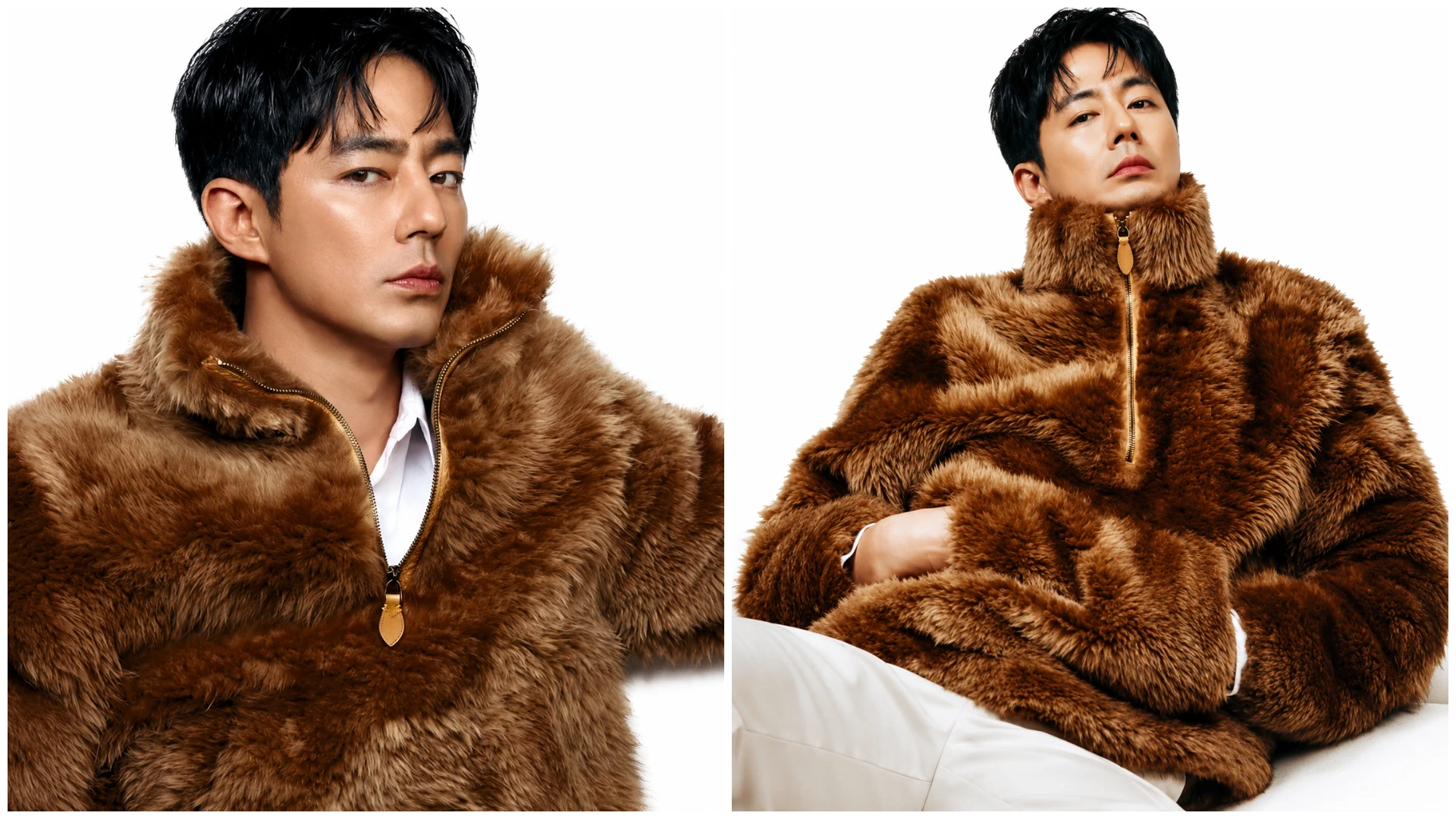 Hope (2026) Zo In-sung Brown Faux Fur Half Zip Jacket