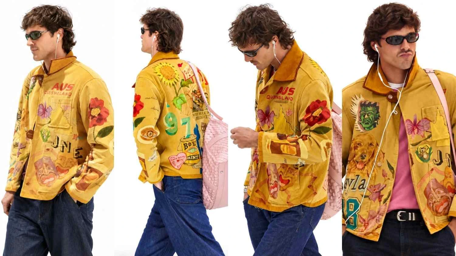 Jacob Elordi Yellow Graphic Print Cotton Jacket Side View
