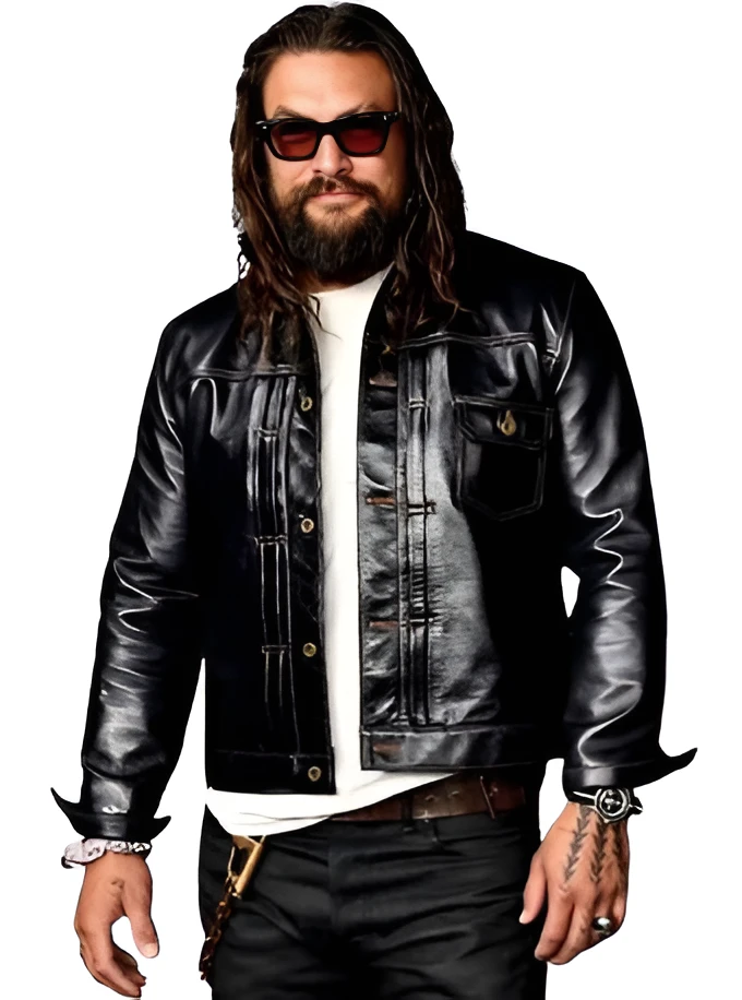 Jason Momoa CinemaCon Black Leather Jacket Celebrity Outfit