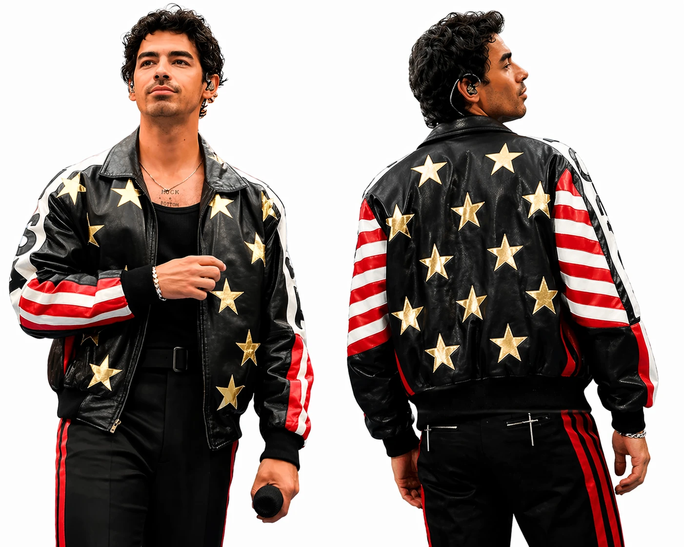 Joe Jonas WrestleMania 42 USA Leather Jacket Black Star Striped Bomber Outfit