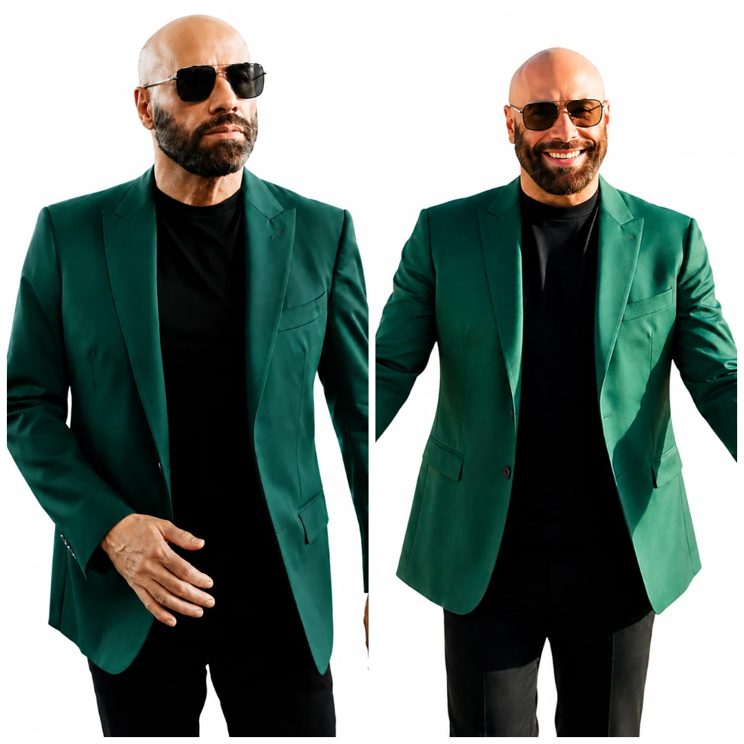 John Travolta Green Blazer as Mason Goddard in The Gentleman Thief 2026