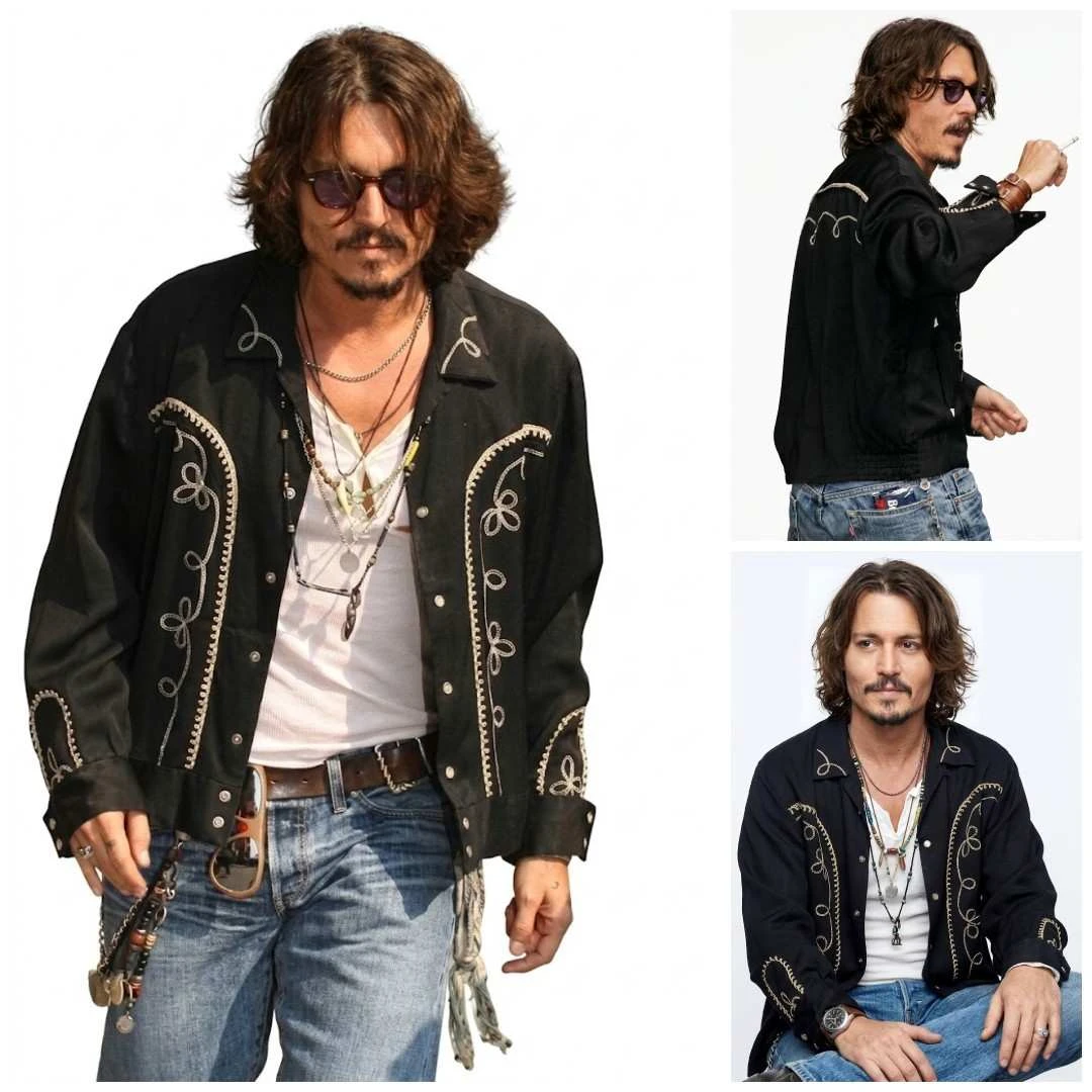 Johnny Depp Black Embroidered Western Jacket for Men