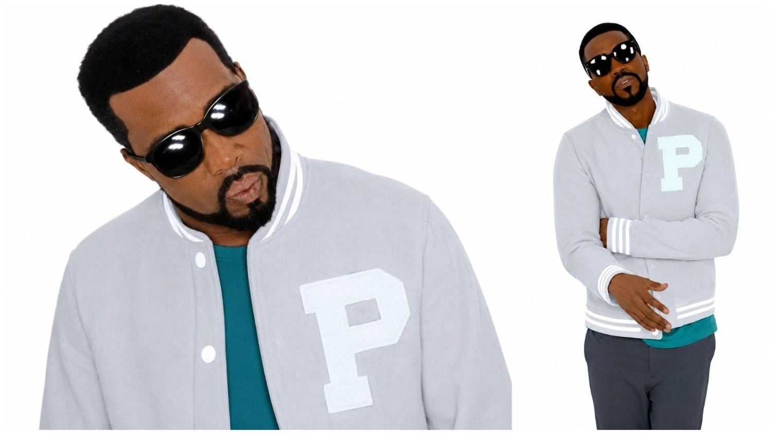 Kanye West Grey Cotton Varsity Jacket