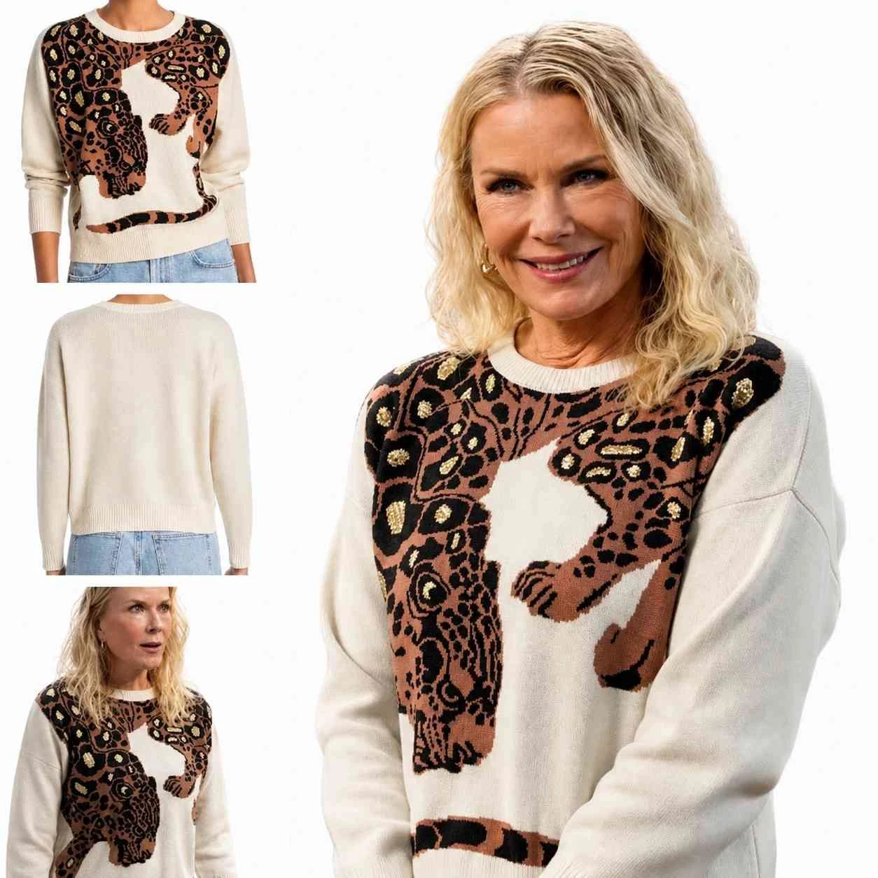 Katherine Kelly Lang Wearing Cream Leopard Knitted Sweater