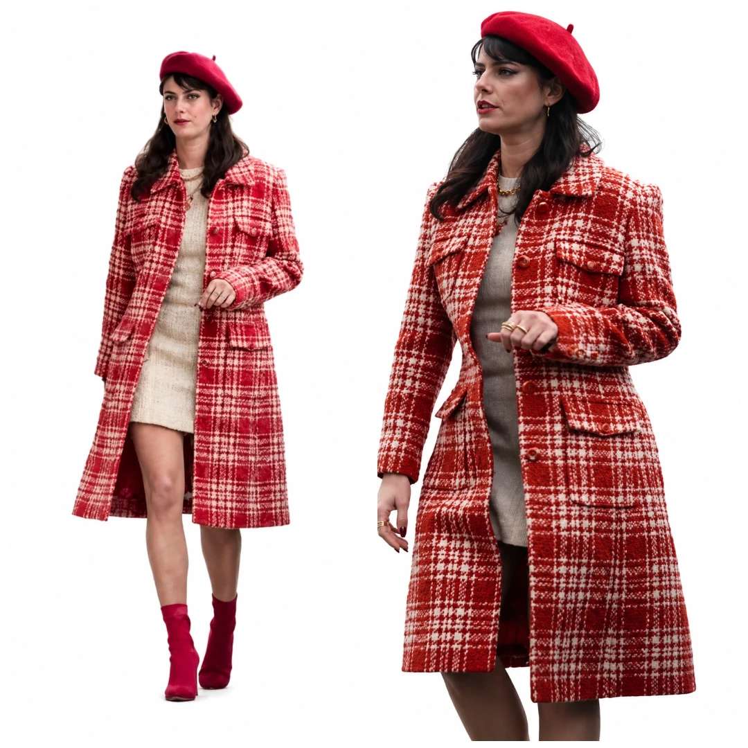 The Gentlemen Kaya Scodelario Red Checkered Long Coat