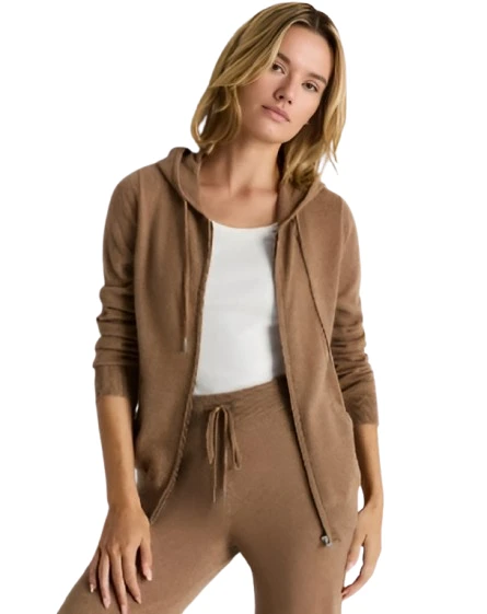 Knit Zip Up Hoodie Camel Brown