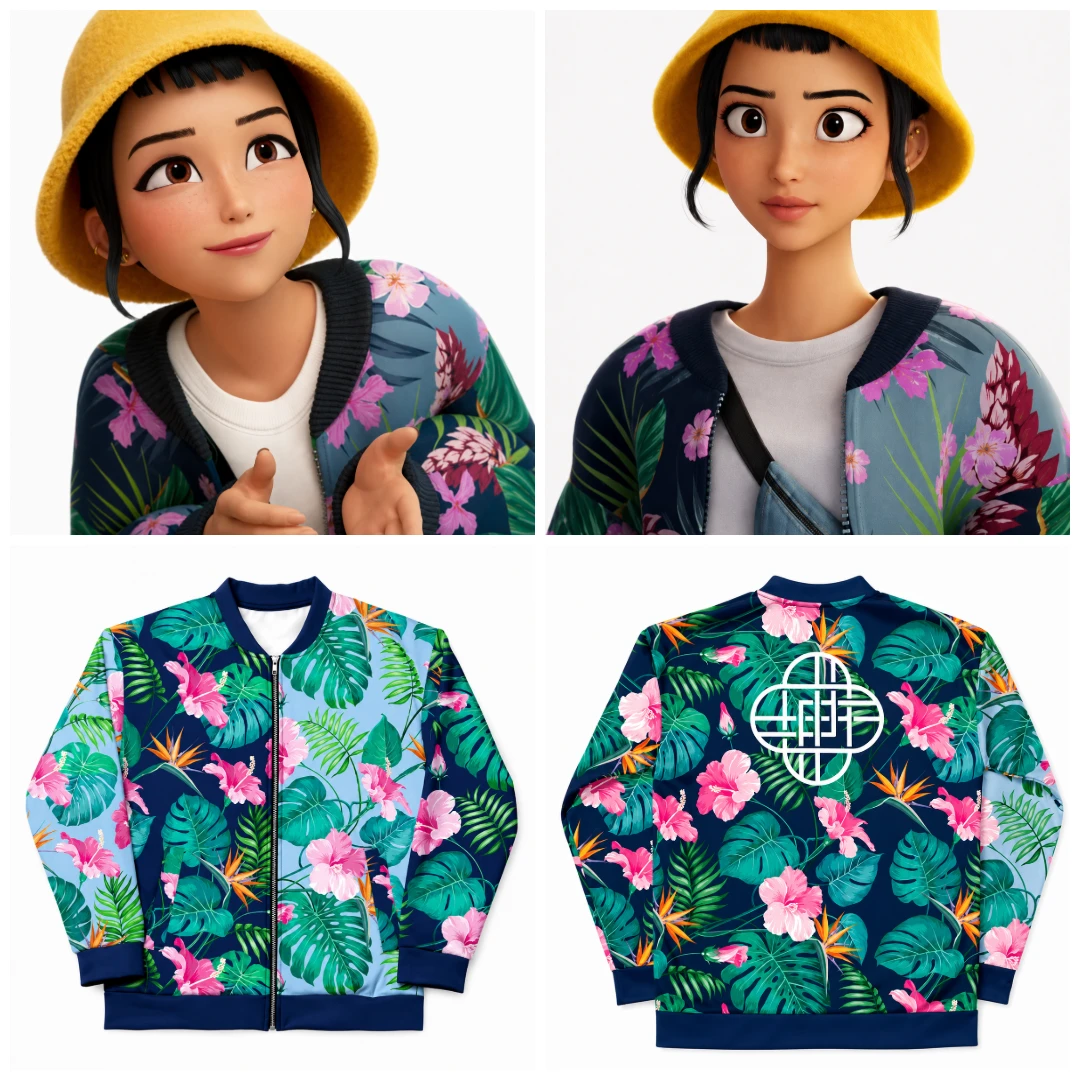Back Side Of KPop Demon Hunters Zoey Floral Bomber Jacket