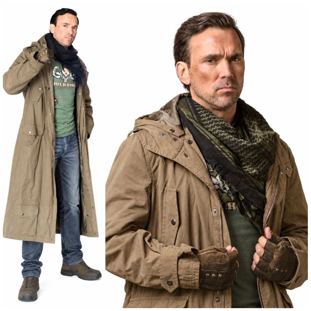 Jason Faunt Legend of the White Dragon Khaki Hooded Parka Coat