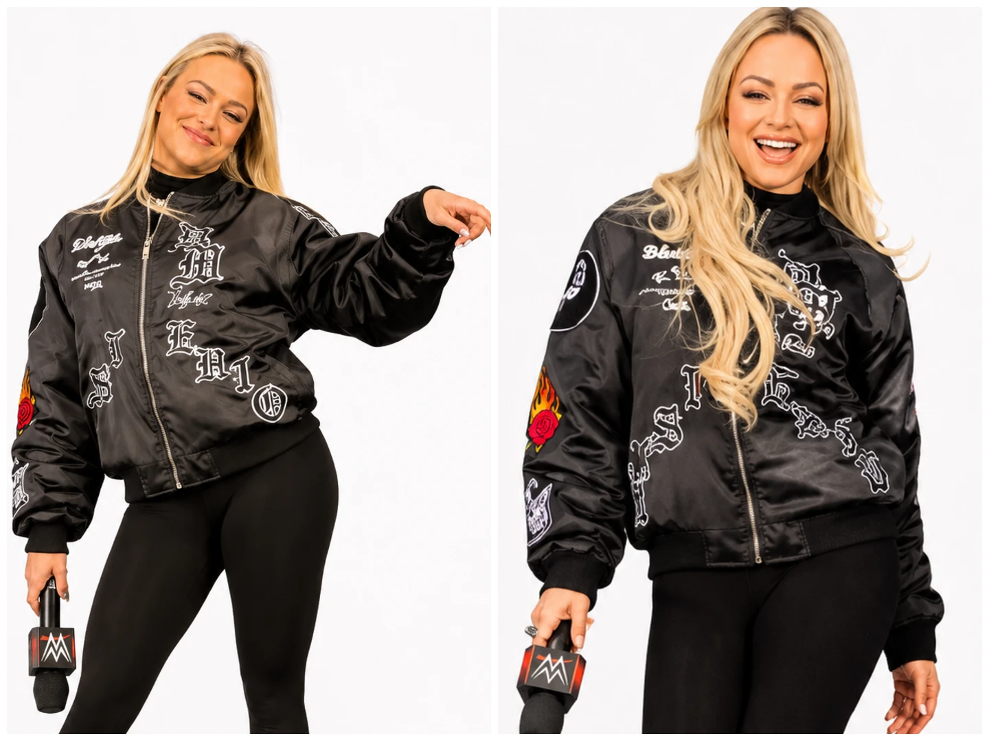 Liv Morgan Wearing Black Satin Bomber Jacket