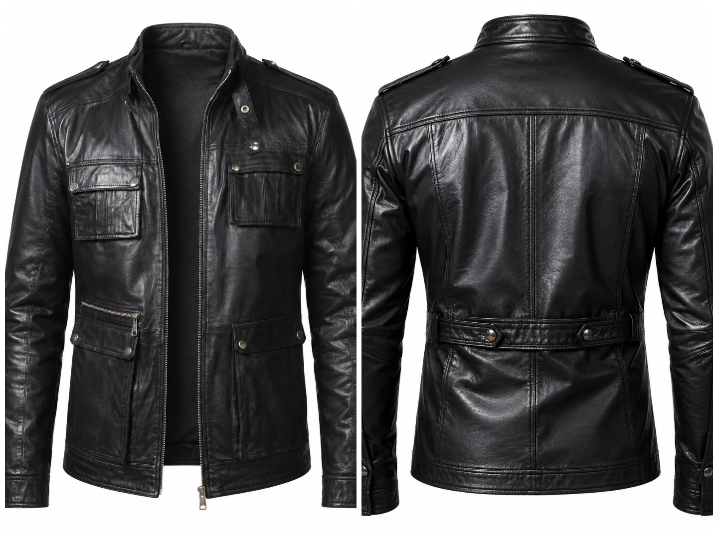 Back View Of Men’s Black Leather Field Jacket