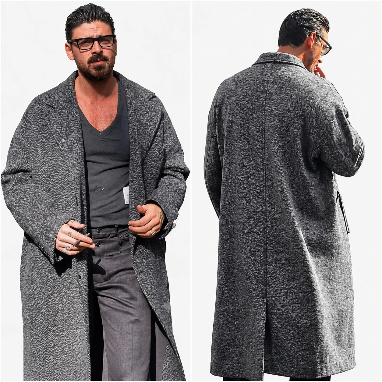 Michele Morrone Grey Wool Coat 2026
