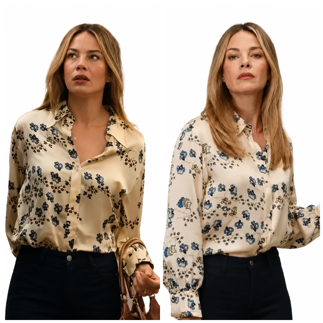 Michelle Monaghan Floral Satin Shirt From Little Brother 2026