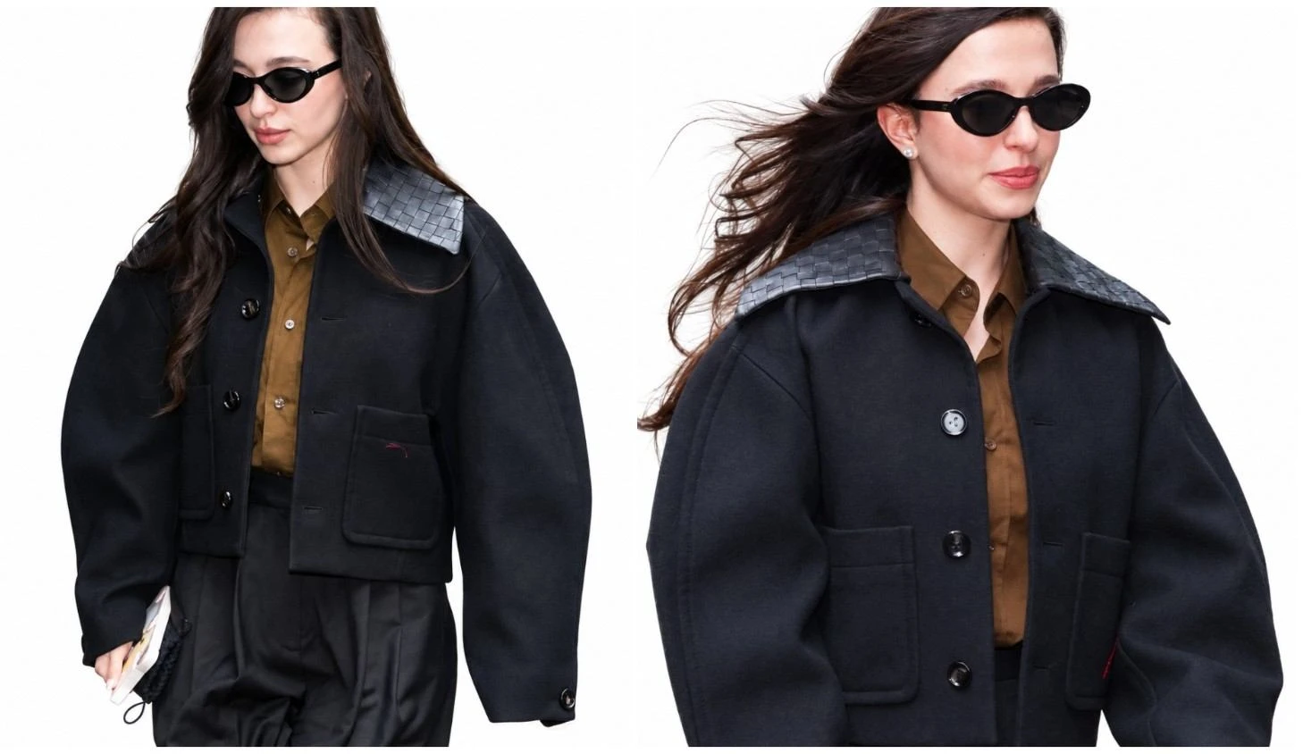 Mikey Madison Black Cropped Jacket with Textured Contrast Collar