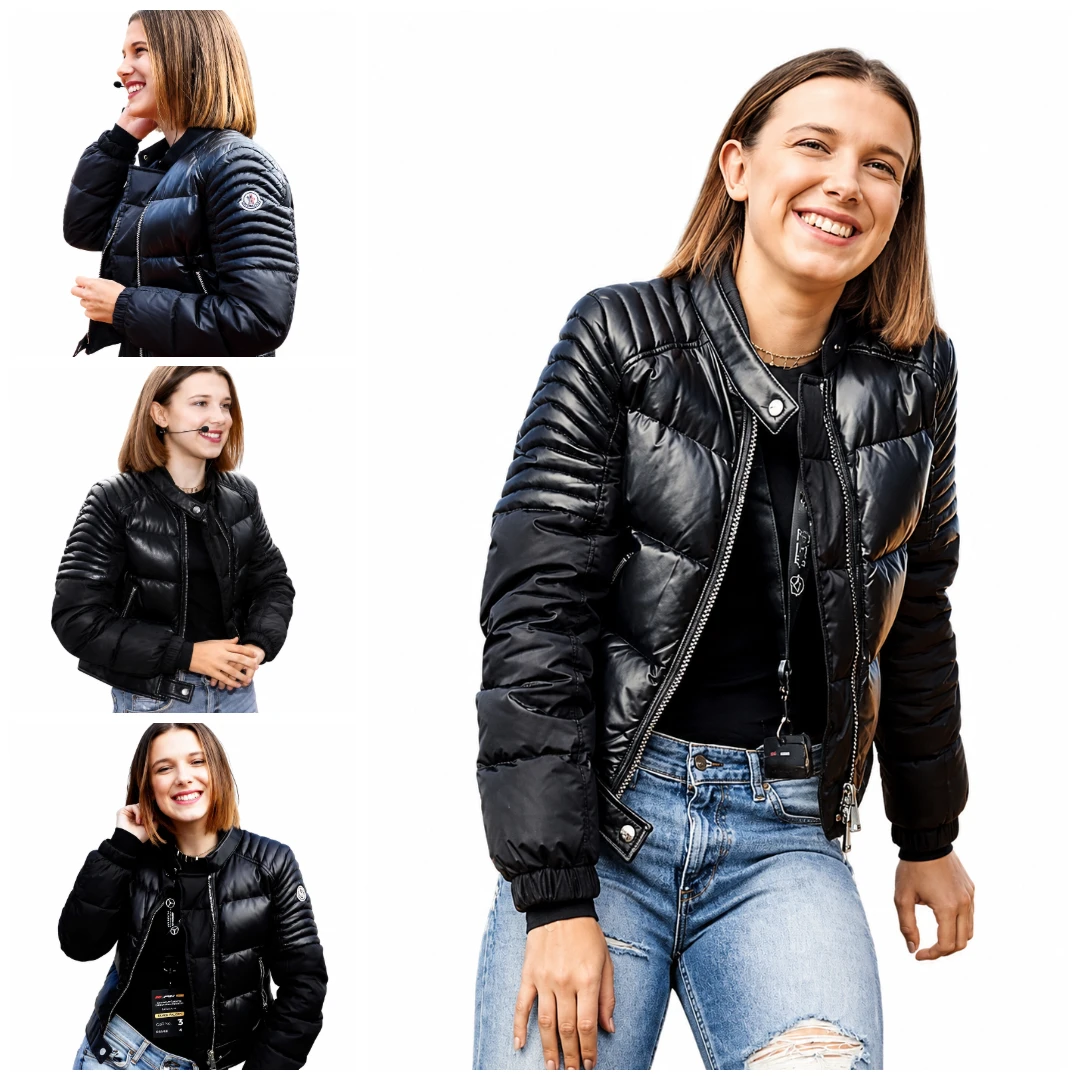 Millie Bobby Brown Wearing Black Quilted Puffer Jacket
