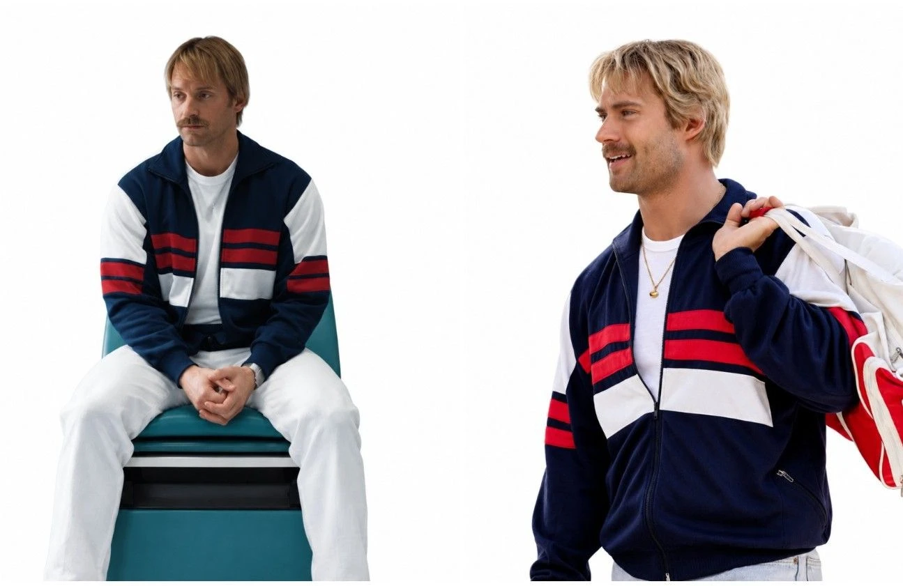 David Corenswet Mr. Irrelevant 2026 Navy Red White Color Block Jacket