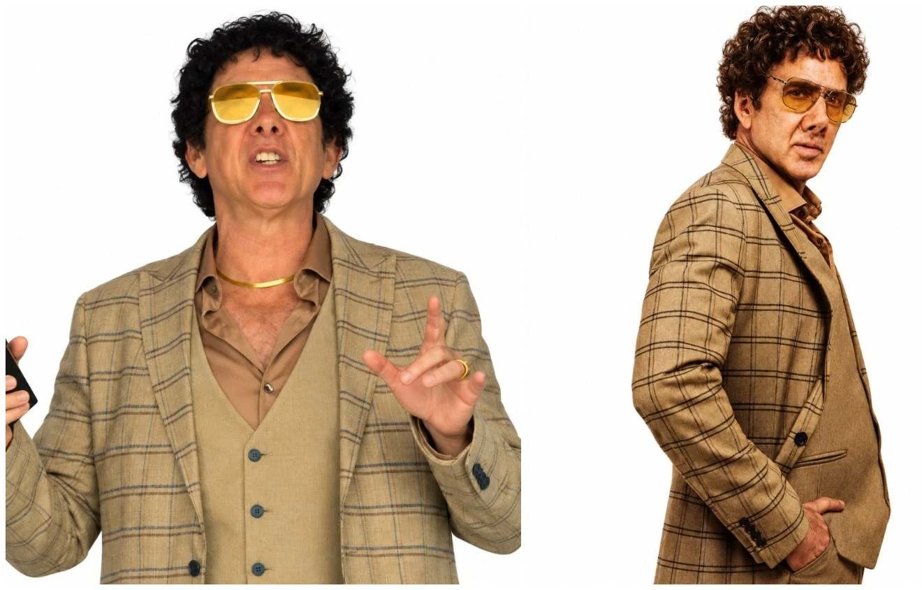 Nicolas Cage wearing a beige checked blazer from The Best Pancakes in the County (2026)
