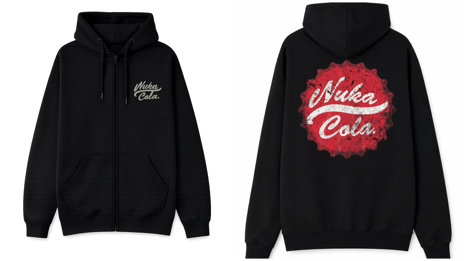 Nuka Cola Bottle Cap Backprint Black Hoodie Back View