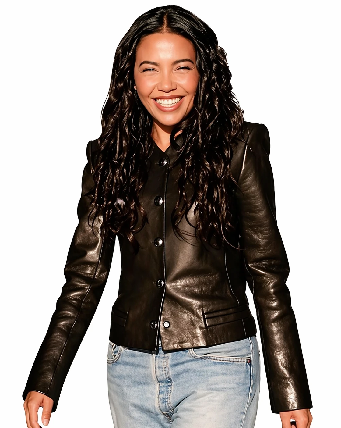 Emma Grede Black Leather Jacket Front View