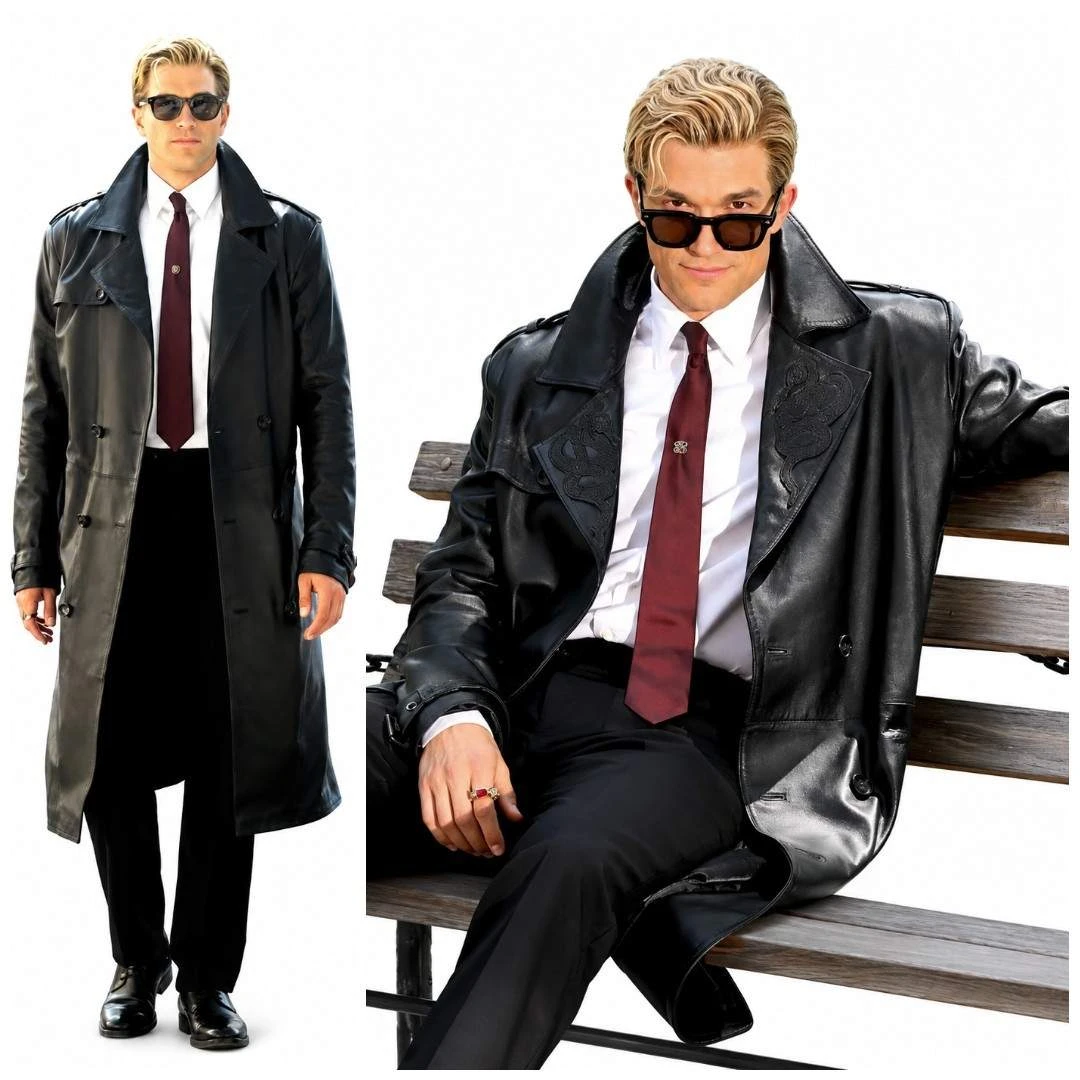 Paul Anthony Kelly Inspired Black Leather Trench Coat for Men