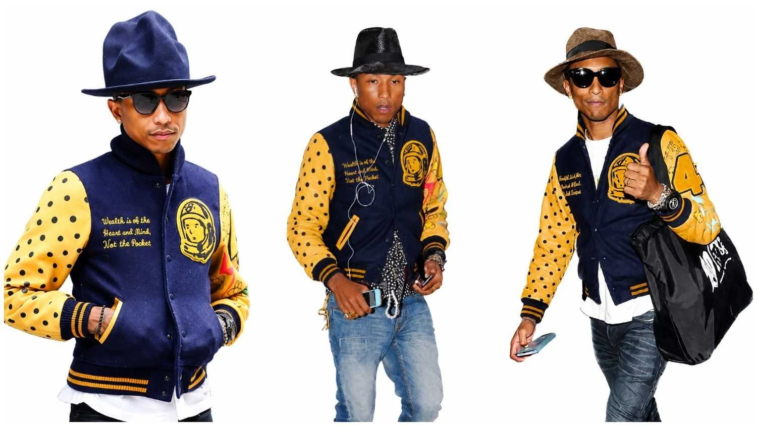 Pharrell Williams Navy Blue Yellow Varsity Jacket