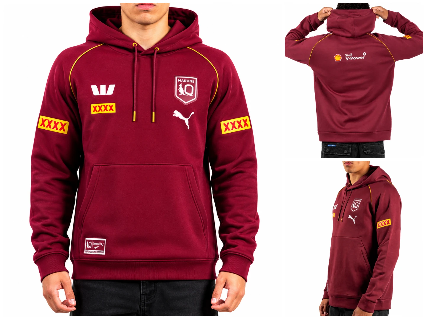 Queensland Maroons Maroon Fleece Hoodie Side Angle