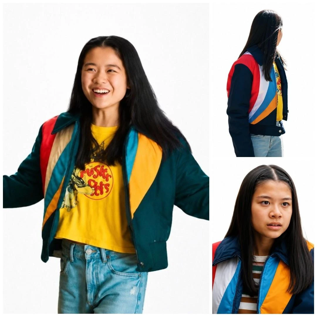Close-up of R.L. Stine's Pumpkinhead Adeline Lo Color Block Jacket