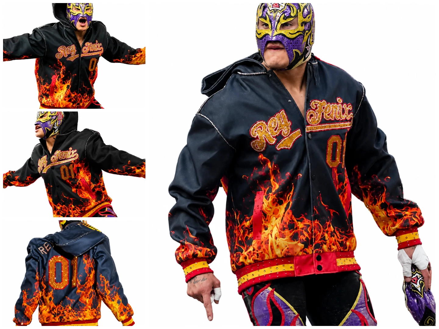 Rey Fenix SummerSlam 2025 Hooded Flame Jacket Front View