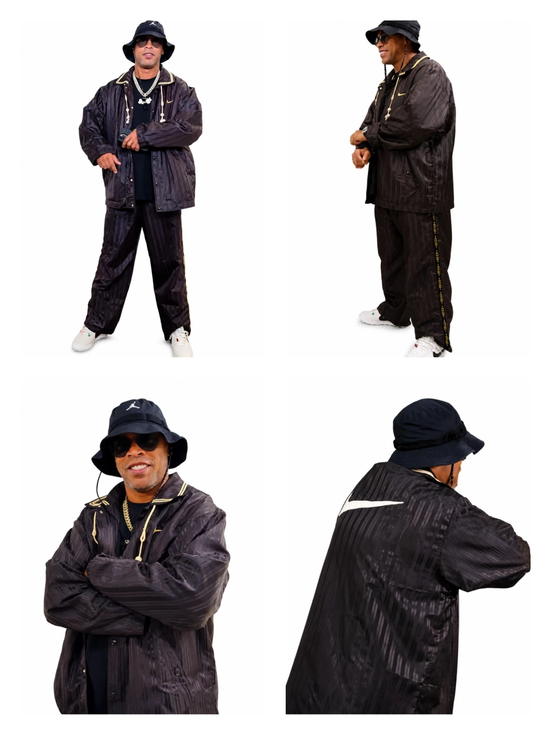 Ronaldinho Black Striped Tracksuit Back View with Printed Nike Logo