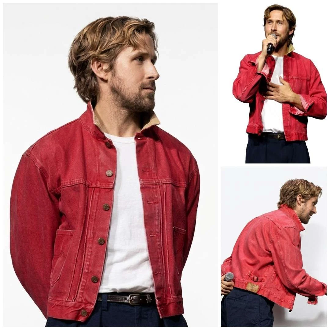 Ryan Gosling Comic Con 2026 Red Denim Jacket Back View