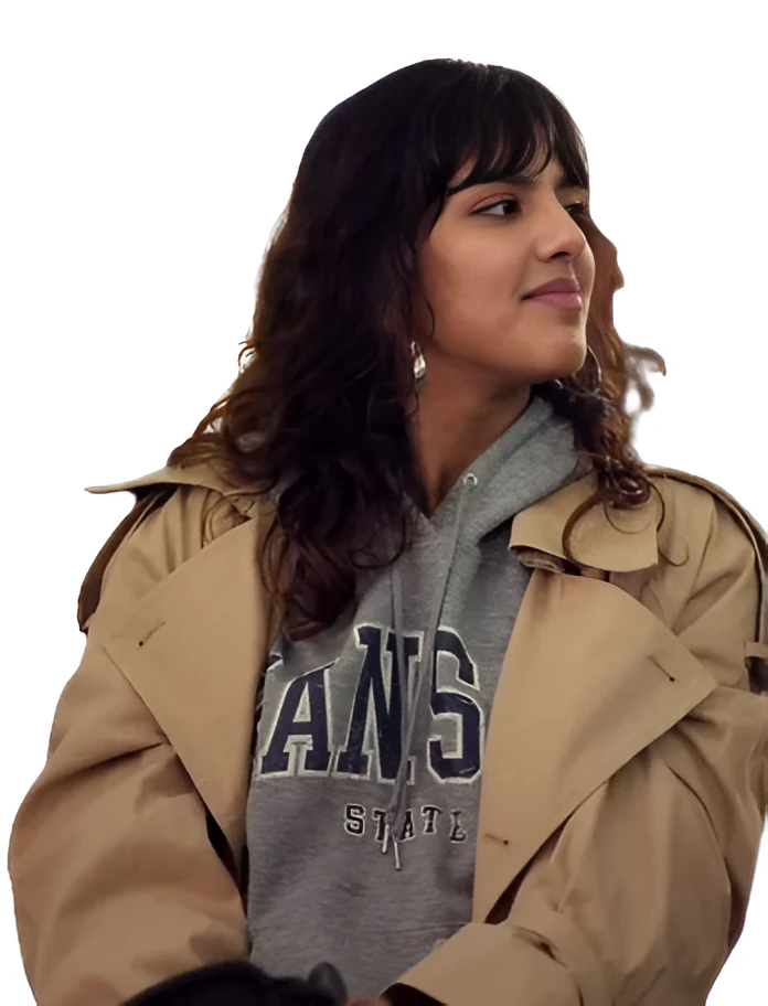 Sasha Bhasin XO Kitty S02 Beige Coat Front View