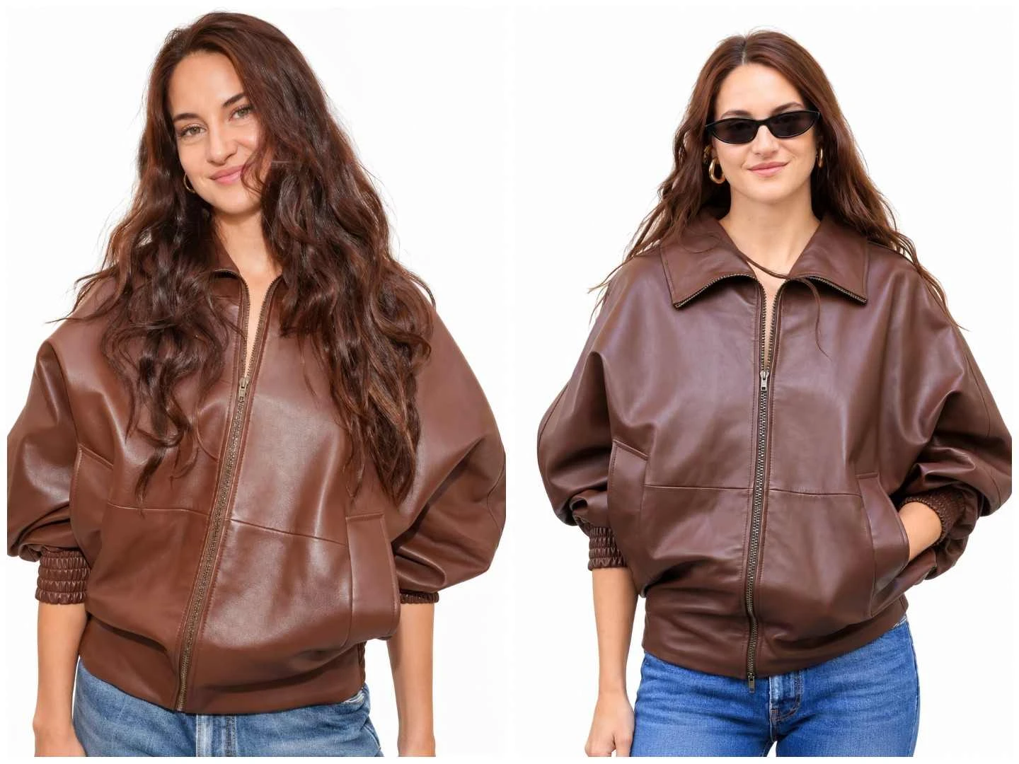 Shailene Woodley inspired brown leather bomber jacket for women