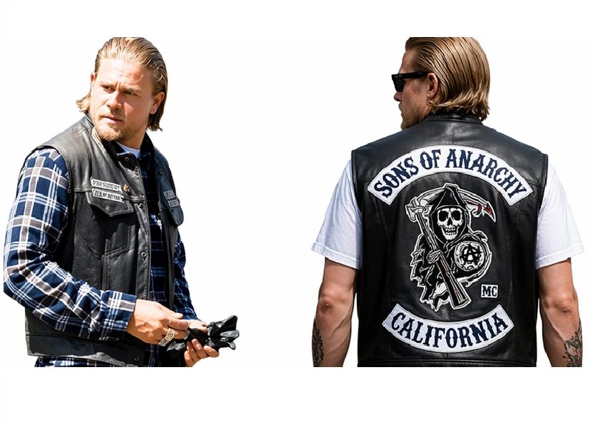 Sons Of Anarchy Black Leather Vest Front View | America Suits