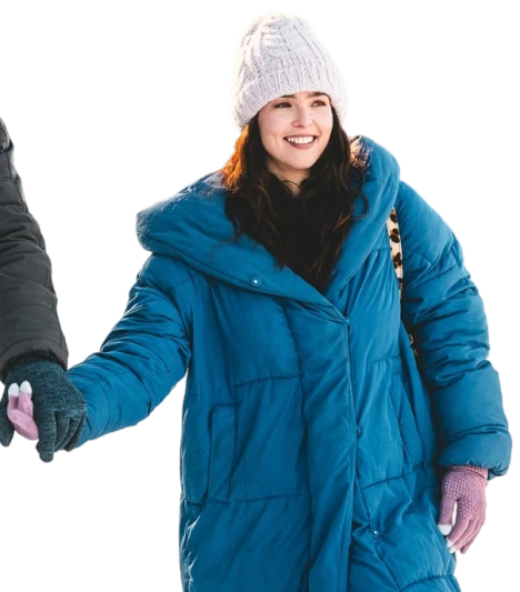Zoey Deutch Blue Puffer Coat