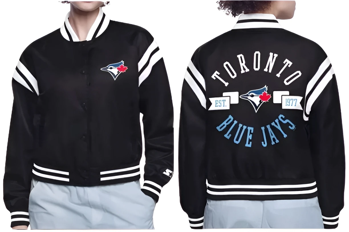 Toronto Blue Jays Satin Varsity Jacket Front View