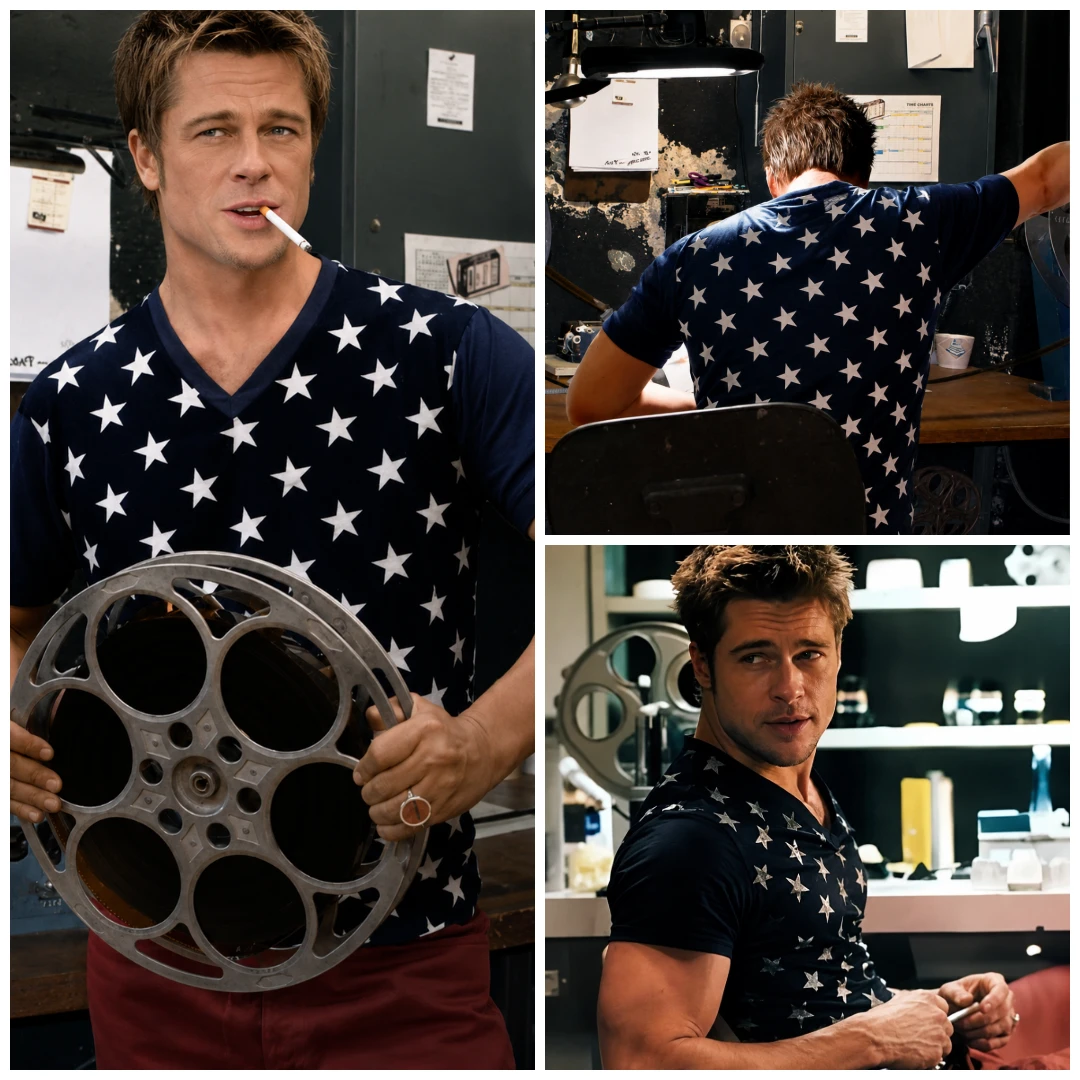 Side View Tyler Durden Stars T-Shirt Fight Club Inspired Navy Blue Star Print Tee