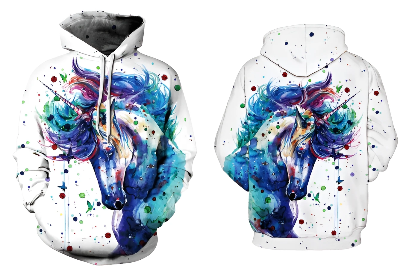 Watercolor Unicorn Art Hoodie Pullover for Unisex Wear