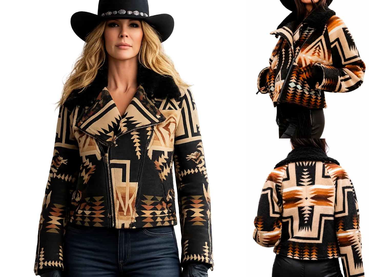 Kelly Reilly Yellowstone Beth Dutton Southwestern Wool Jacket Back View