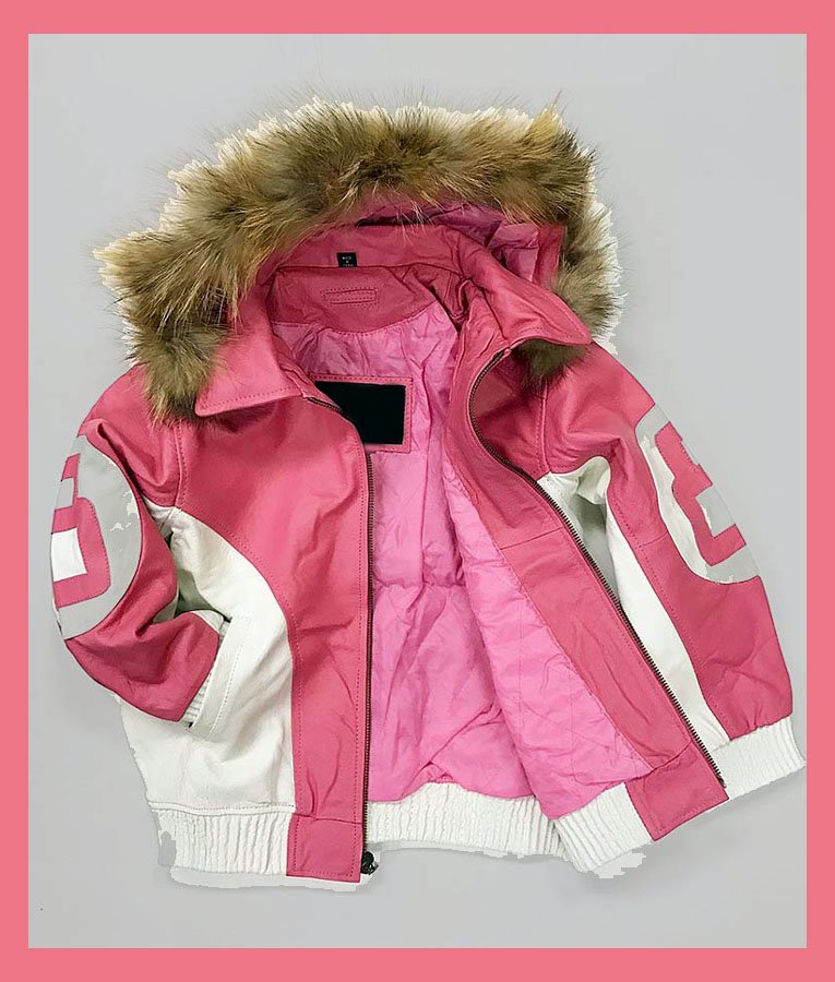 8 Ball Pink Leather Hooded Jacket 8 Ball Pink Leather Hooded Jacket