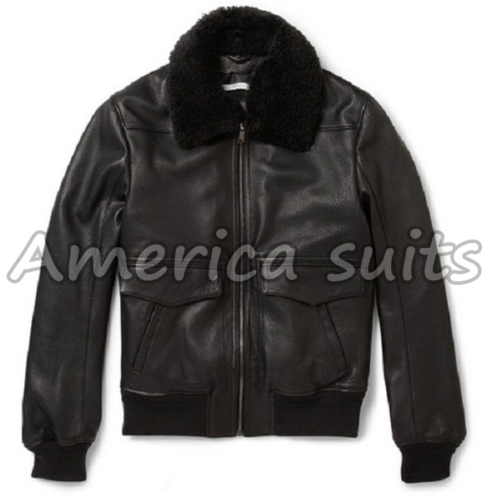 Black Flight Bomber Jacket - Pilot Leather Jacket mens-aviator-black-bomber-jacket