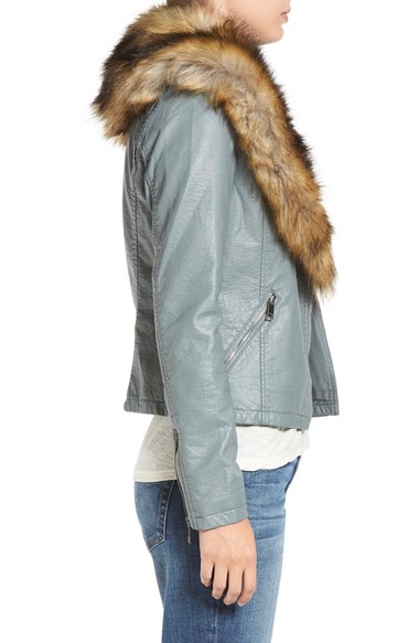 Faux Women Leather Jacket With Fur Collar