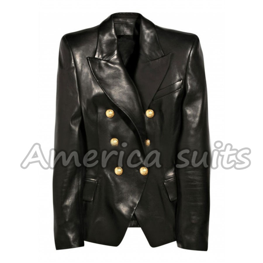 Kim Kardashian Double Breasted Leather Jacket Kim Kardashian Double Breasted Leather Jacket