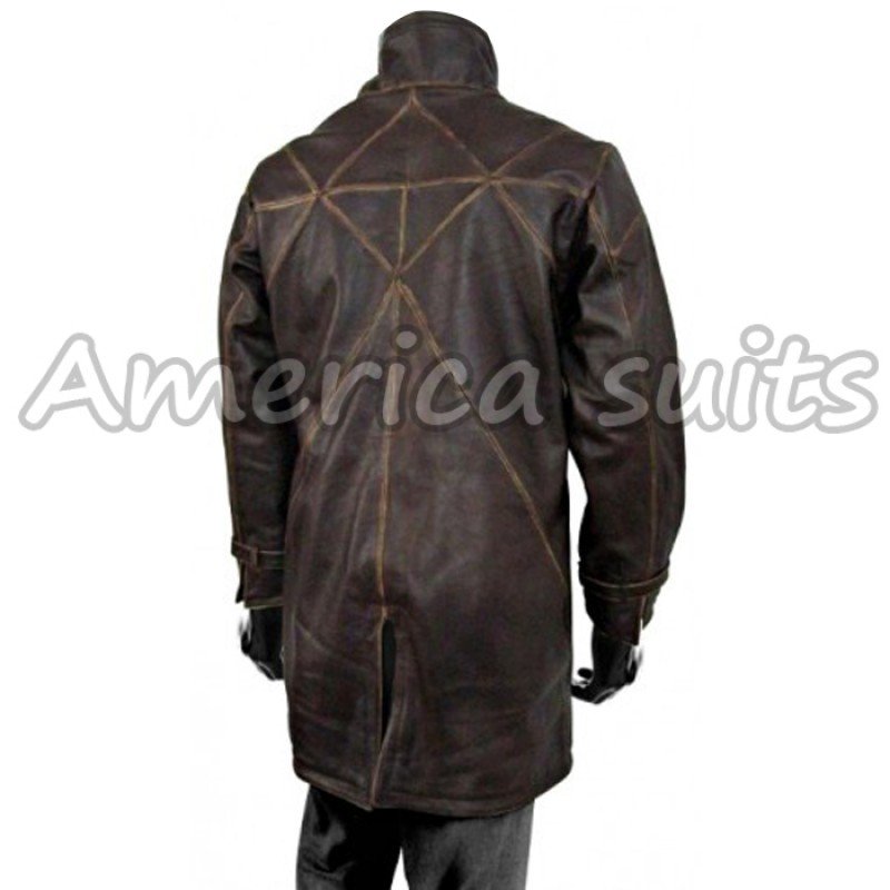 Aiden Pearce watch dog distressed Leather Jacket Aiden Pearce watch dog Brown Leather Coat