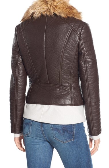 Andrew Marc Leather Moto Jacket With Removable Faux Fur Collar