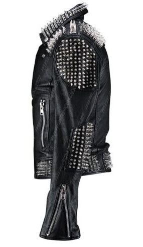 Asymmetrical Silver Spikes Studded Black leather Jacket