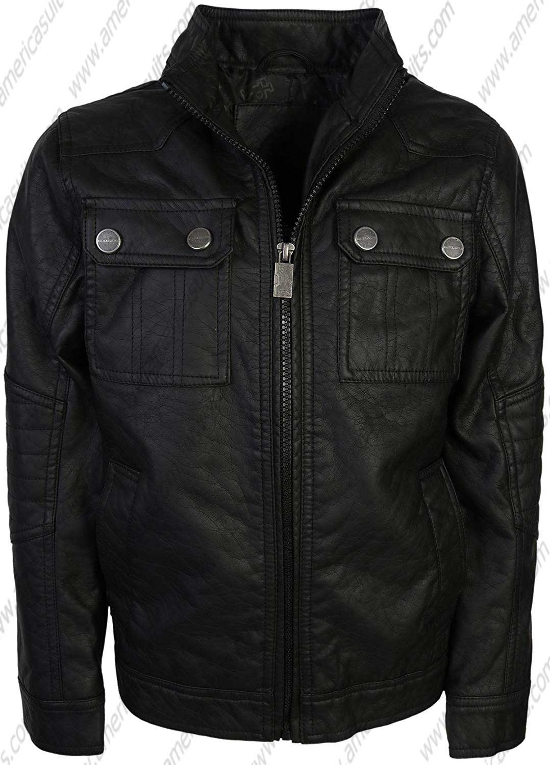 Boys Officer Black Leather Jacket Boy's-Officer-Faux-Leather--Jacket