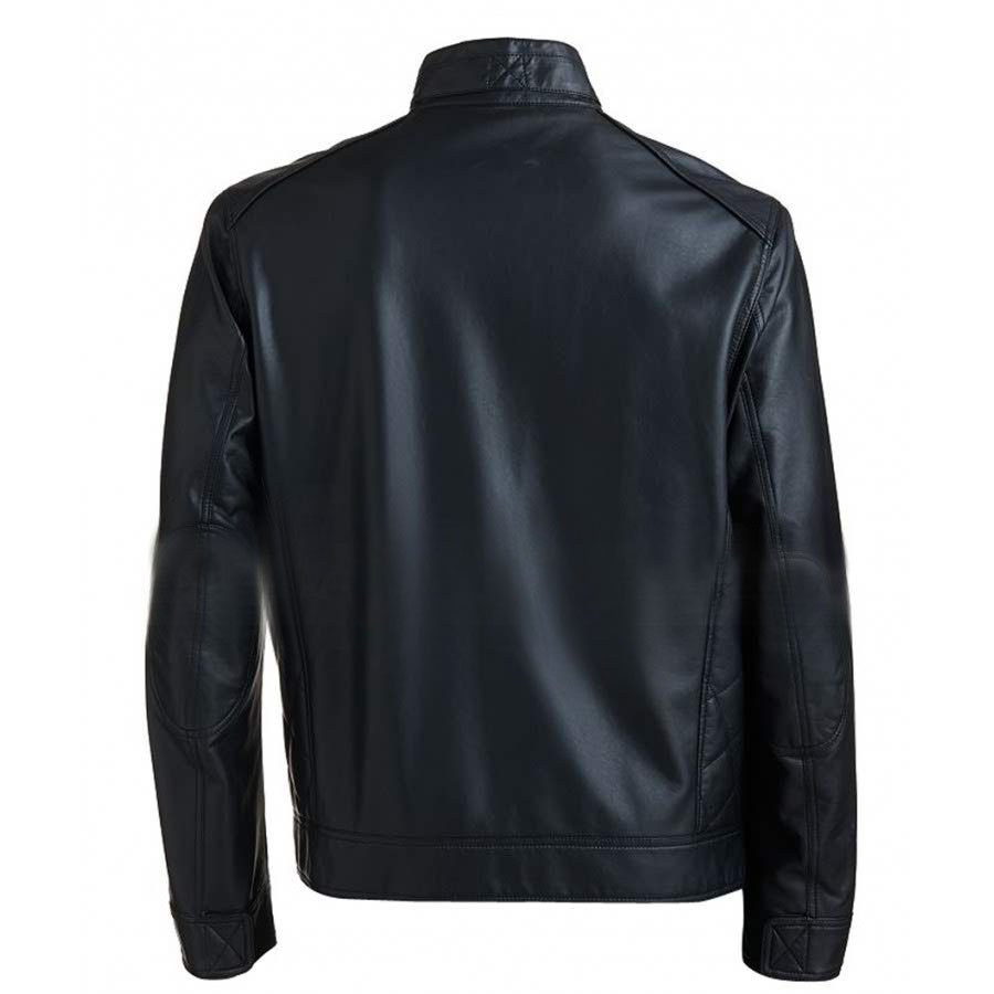 Classic Look Black Ribbed Leather Jacket For Men